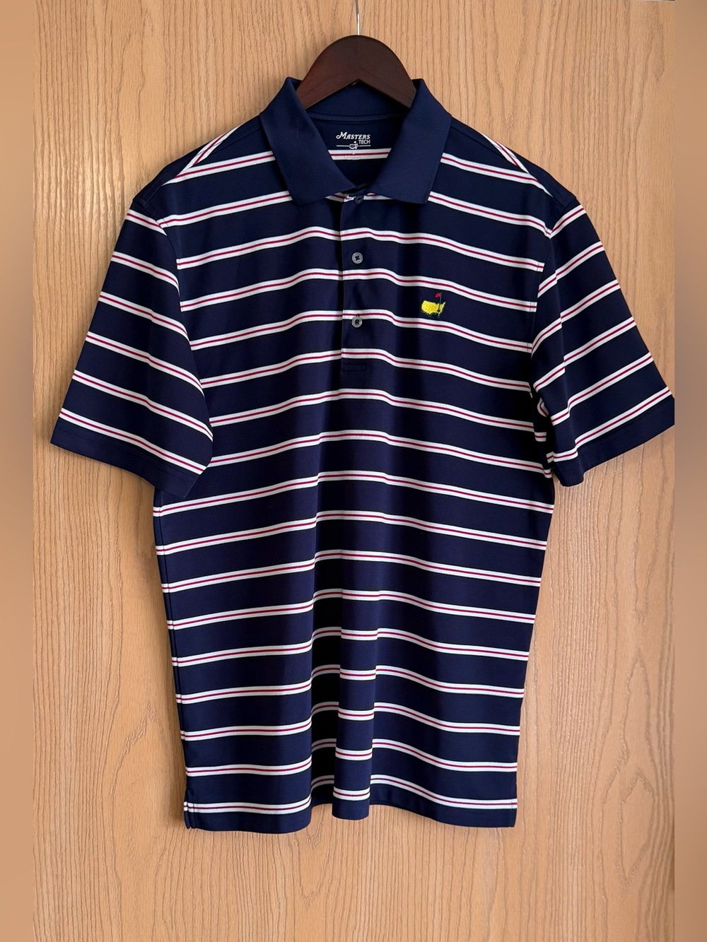 Masters Tech | Men’s Large | Blue White Red Striped Golf Polo | Preppy